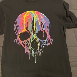 Black T-Shirt with Colorful Dripping Skull Design